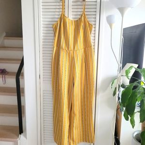 Body flirt mustard yellow stripe wide leg  jumpsuit size L/XL